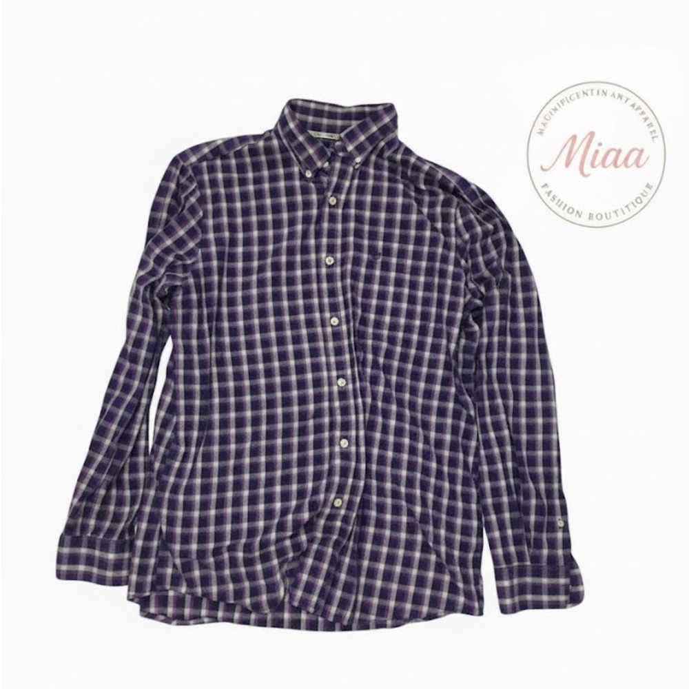 Chaps Purple and White Checkered Button Down Shirt